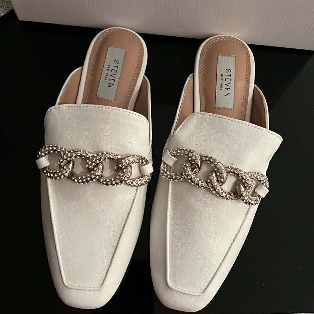 NWT Steven by Steve Madden rhinestone embellished chain mules 7 - Picture 3 of 7